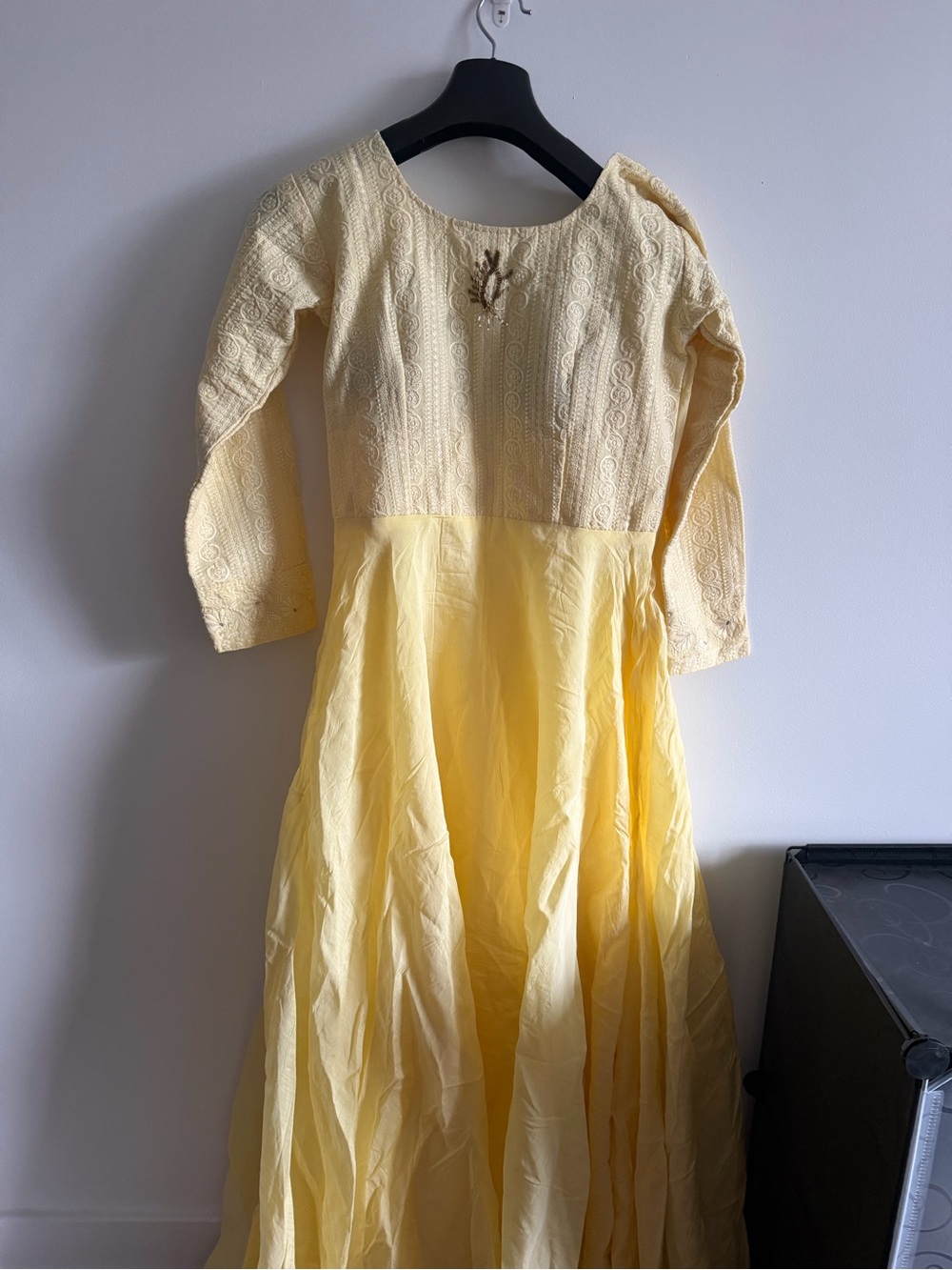 Full length Yellow Chikankari Embroidered Anarkali Suit with Dupatta, leggins